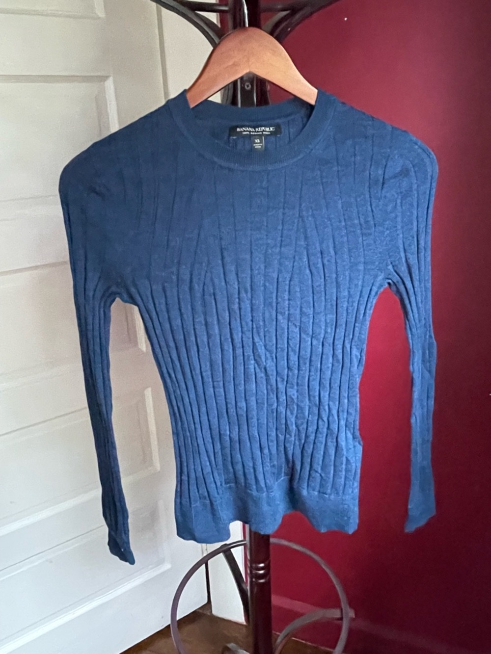 Banana Republic Women's Deep Blue Ribbed Crewneck Sweater